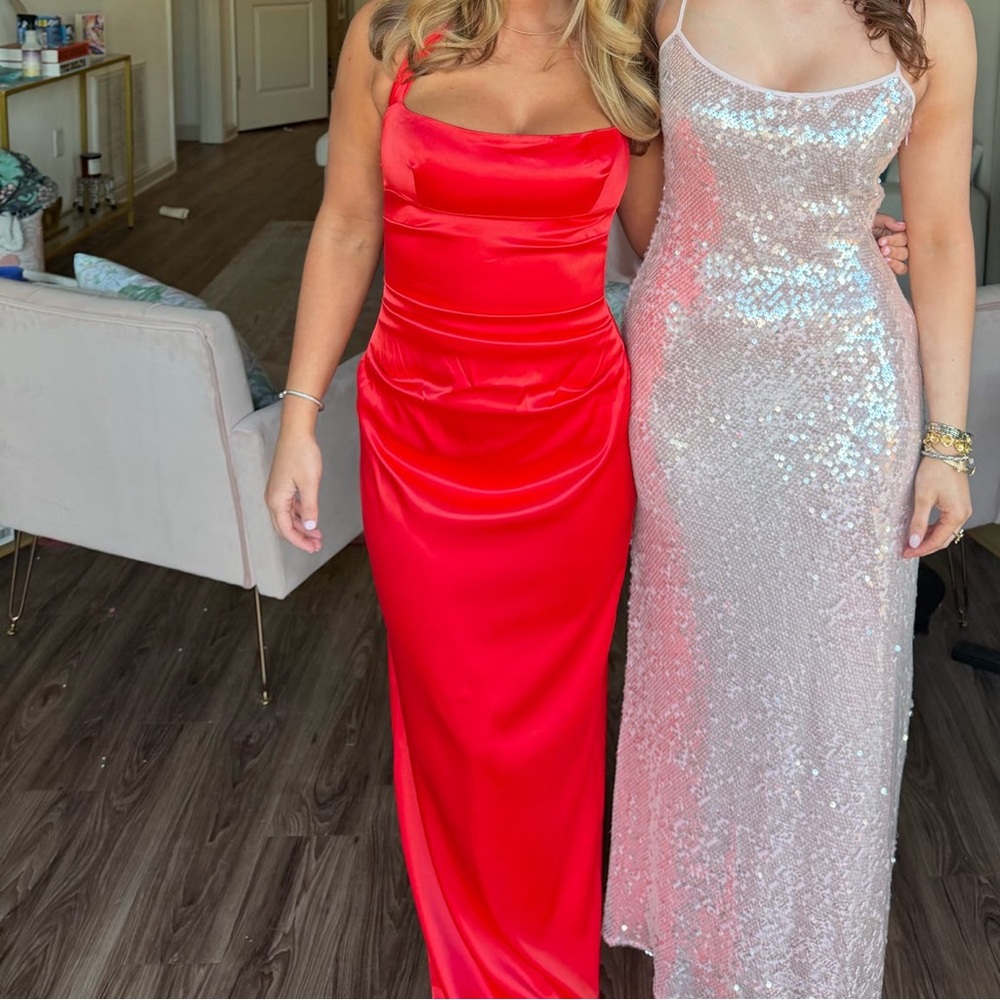 Lucy in the Sky Satin Halter maxi dress in Red - Picture 3 of 5